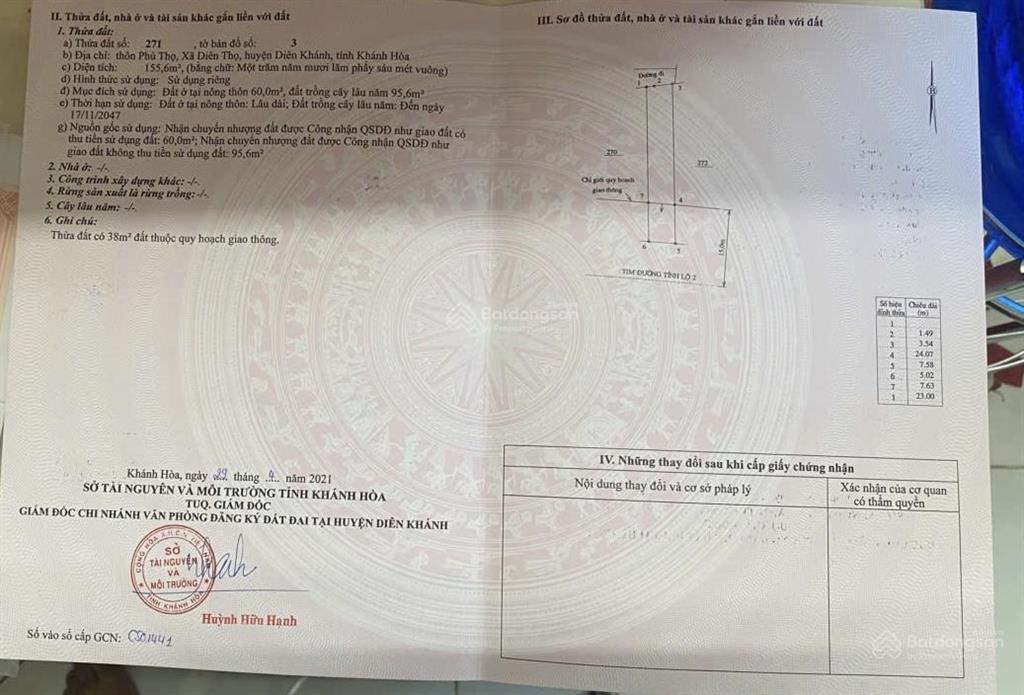 Chính chủ bán đất mặt tiền tl2  diên thọ giá rẻ