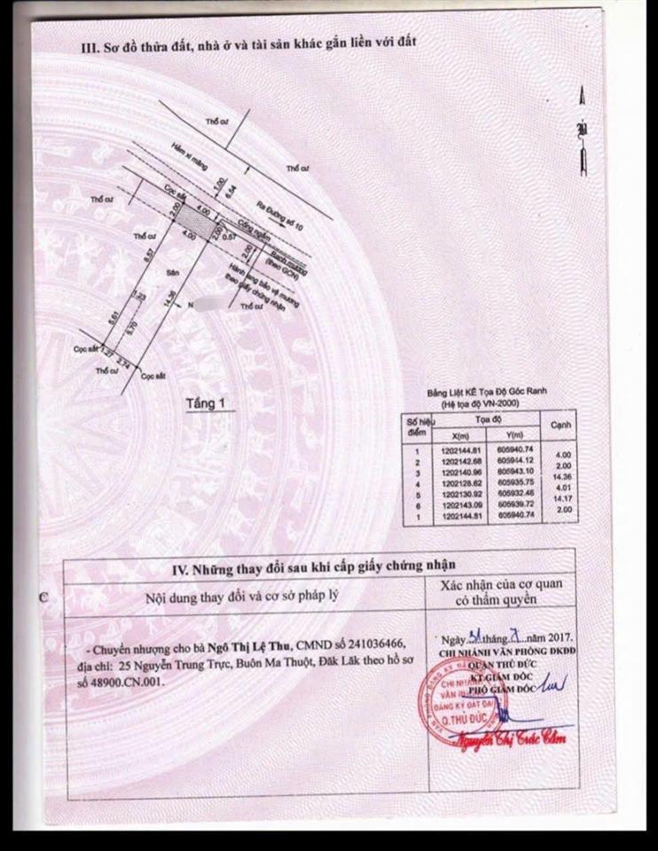 Bán đất đường số 10. hiệp bình phước. thủ đức  4x16.5 (65m)  shr. vuông a4  giá 4.2 tỷ tl
