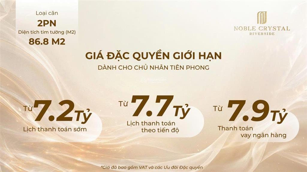 Noble crystal riverside biểu tượng sống đẳng cấp bên sông sài gòn  7.3 tỷ/căn 2pn 88m²