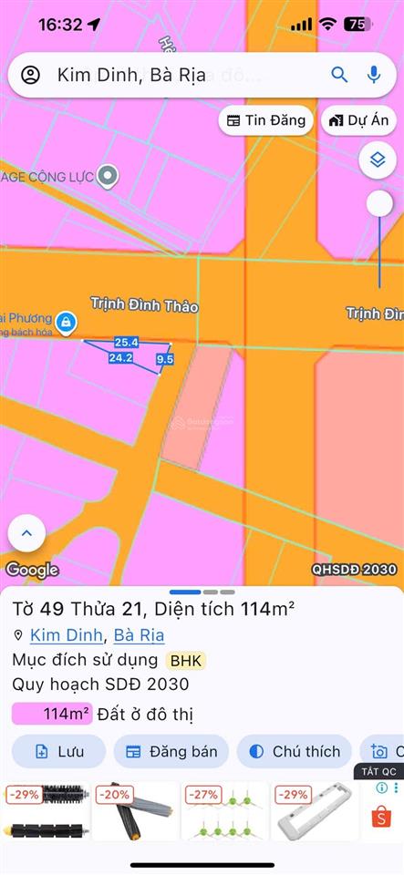 Cần bán đất mặt tiền đường trịnh đình thảo kim dinh