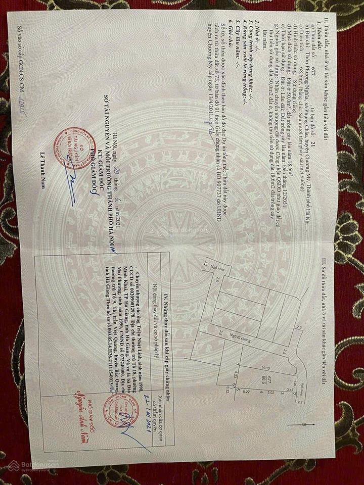 Chính chủ gửi bán lô đất 68,6m²  ngõ ô tô vào tận đất