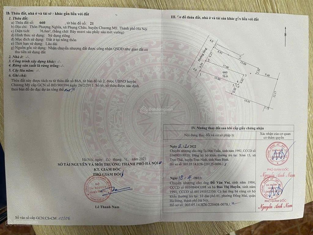 Chính chủ gửi bán lô đất tdp phượng nghĩa  phường chương mỹ