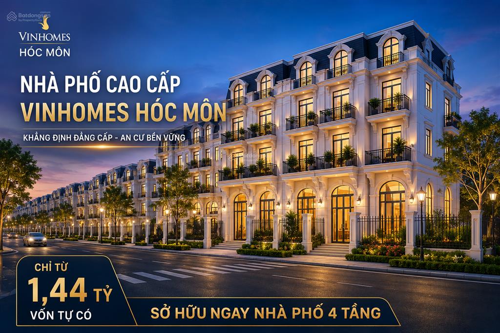 Nhà phố vinhomes hóc môn 1 trệt 3 lầu  đường 19m  chỉ từ 1,44 tỷ vốn tự có sở hữu.