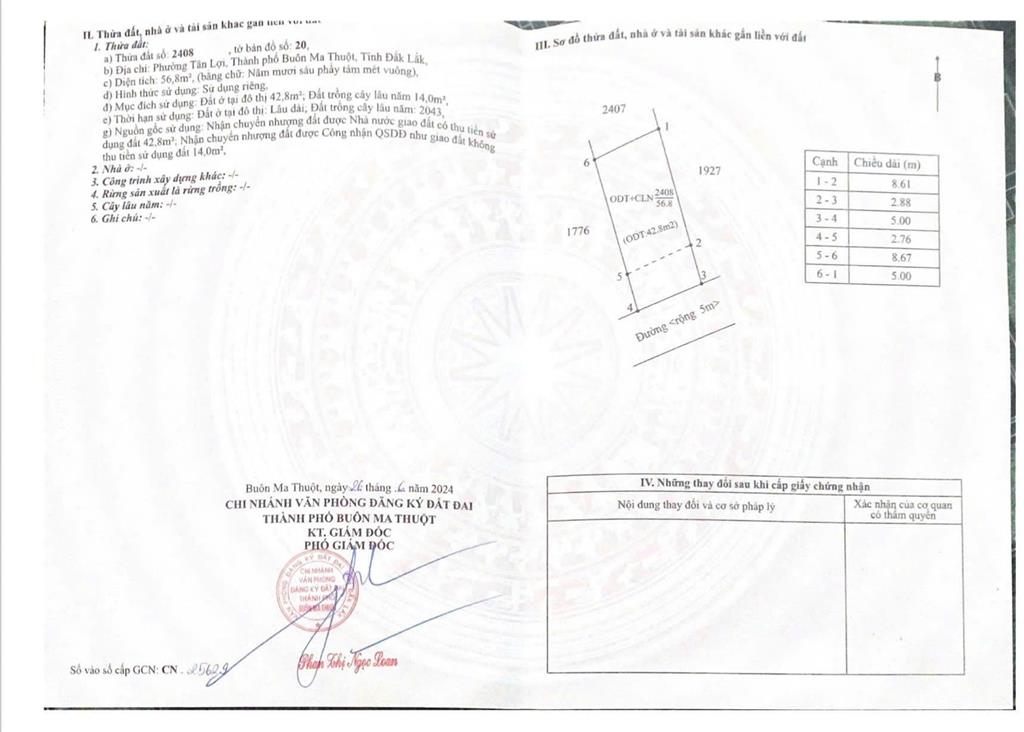 CHÍNH CHỦ CẦN BÁN NHÀ HẺM XE HƠI ĐƯỜNG NGUYỄN HỮU THẤU  P. TÂN LỢI, TP. BUÔN MA THUỘT