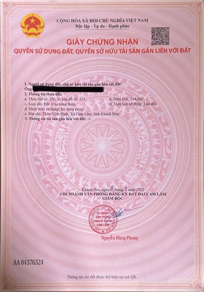 Bán đất thôn vinh bình, xã cam lâm, tỉnh khánh hoà