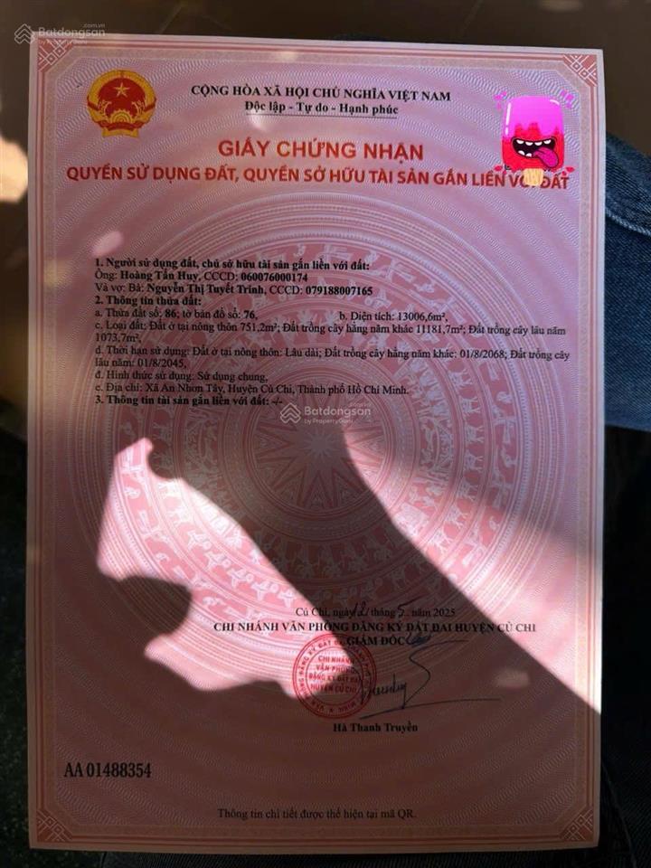 Chính chủ bán gấp đất tỉnh lộ 7 củ chi trục chính dt  19.000m2 có thổ cư