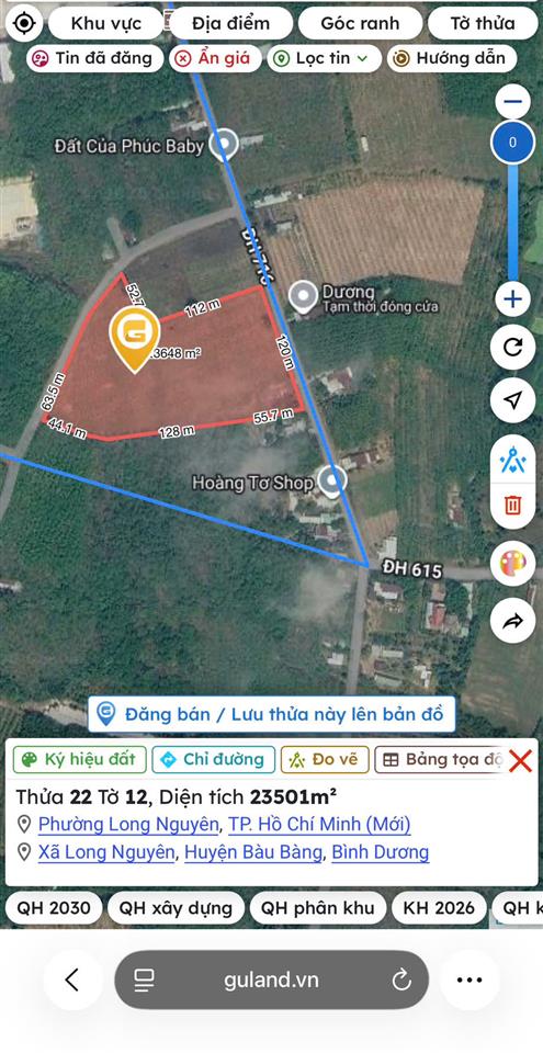 BÁN QUỸ ĐẤT 2,35 HA MẶT TIỀN ĐƯỜNG NHỰA – PHƯỜNG LONG NGUYÊN, TP HỒ CHÍ MINH