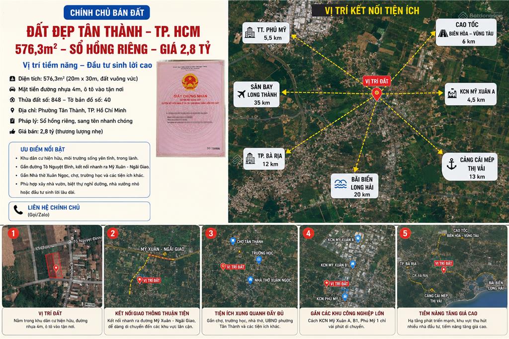 Bán đất 576,3m²  mặt tiền đường nhựa 4m  phường tân thành, tp.hcm