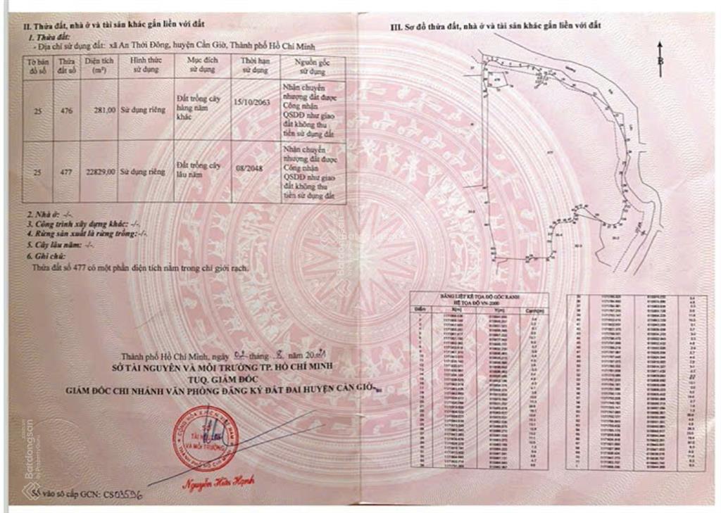 Bán gấp đất nền an thới đông, cần giờ, 2,3 triệu / m2, 23110 m2