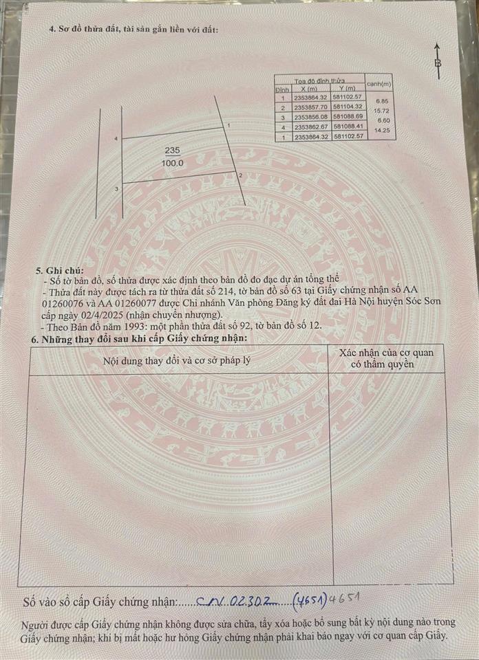 Chủ cần tiền bán gấp 100 full thổ cư phú thịnh, kim anh, hà nội