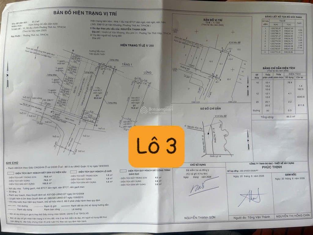 Hàng hiếm 1/ lê văn khương. đất đẹp, hẻm 6m thông xe hơi. giá 4,35 tỷ.