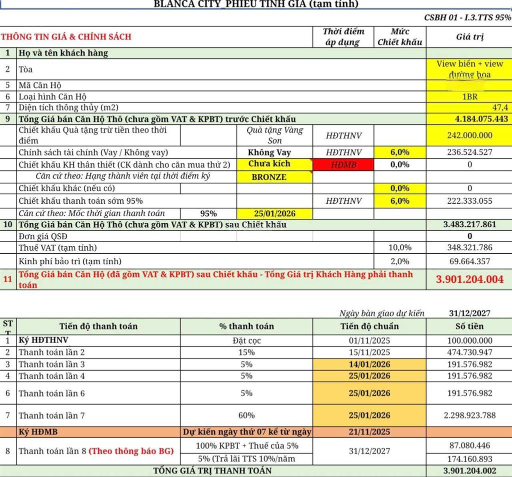 Hiếm!!căn hộ 1 phòng ngủ vị trí đẹp blanca city  cơ hội đầu tư sinh dòng tiền bền vững