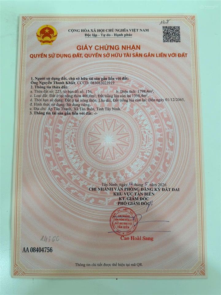 Bán gấp đất tại ấp tân thạnh, đt 783, tân biên, tây ninh, 2,2 tỷ, 1794 m2, 400 tc