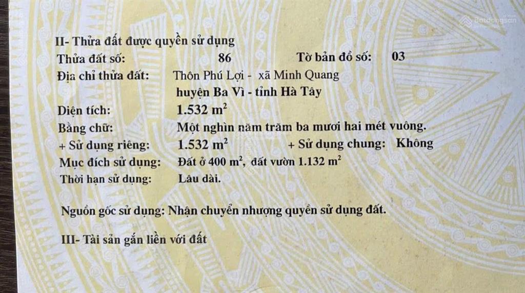 Chính chủ cần bán lô đất thuộc minh quang, ba vì, có thể làm nghỉ dưỡng hoặc kho xưởng đều tiện