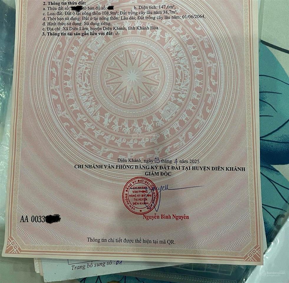 Bán lô đất vùng ven nha trang, tt diên lâm, diên khánh gần tỉnh lộ 8 đường ôtô 5m. giá chỉ 5.1tr/m2