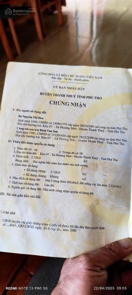 Tin hot! đất f0 chính chủ chưa qua tay nhà đầu tư, thổ cư 400m2 giá 5,5tr/m2 có thương lượng