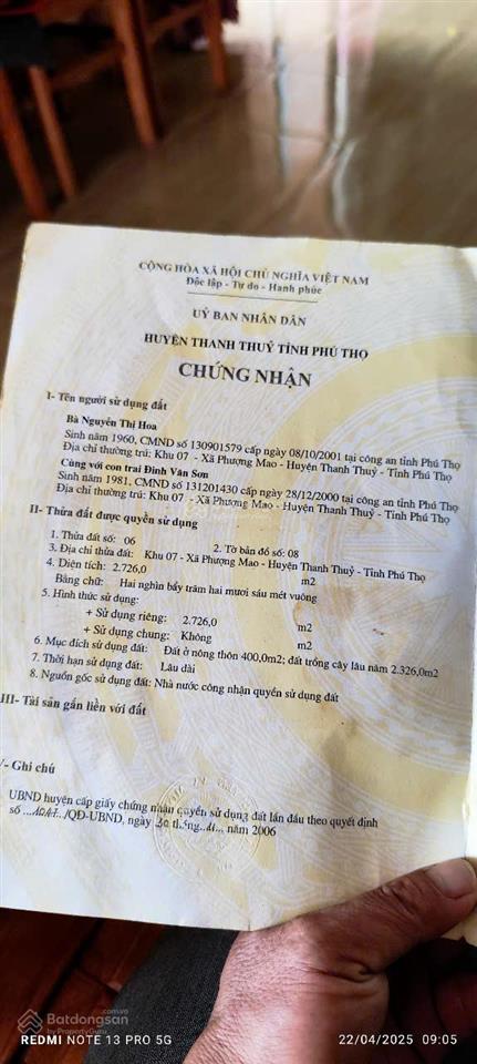 Tin hot! đất f0 chính chủ chưa qua tay nhà đầu tư, thổ cư 400m2 giá 5,5tr/m2 có thương lượng
