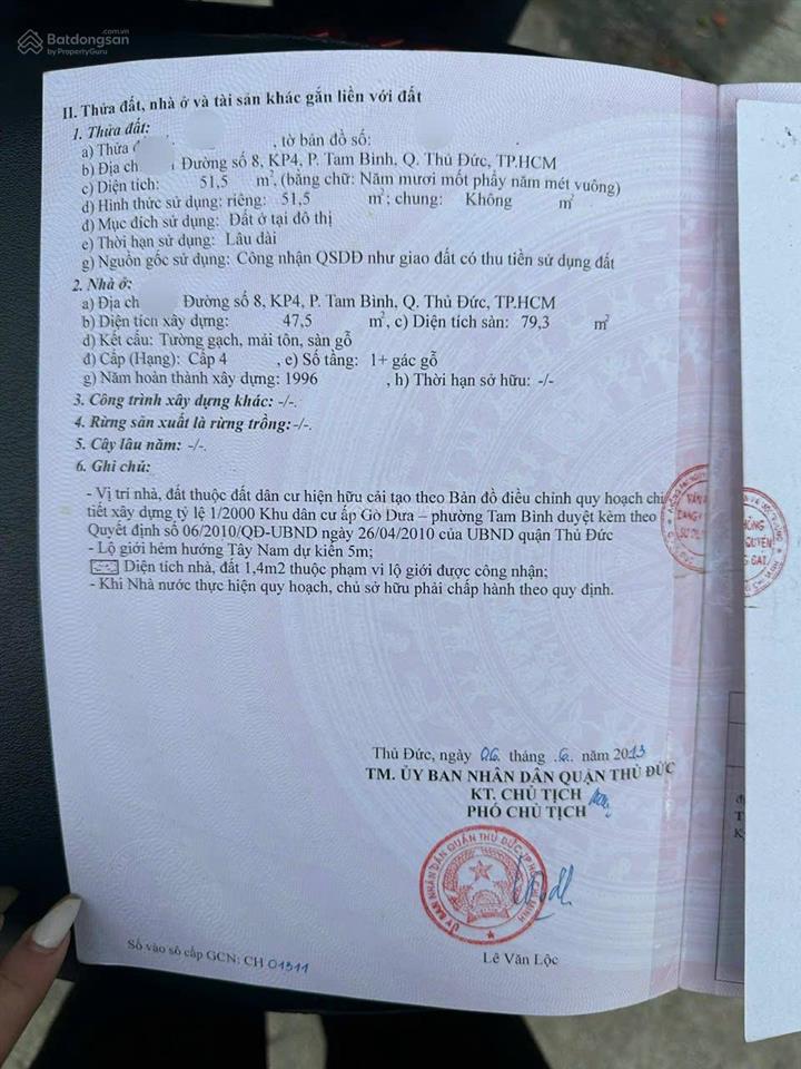 Bán nhà đường số 8, p. tam bình, thủ đức  hẻm xe hơi quay đầu  51,5m2, 1 trệt 1 lầu 3pn, dưới 5tỷ