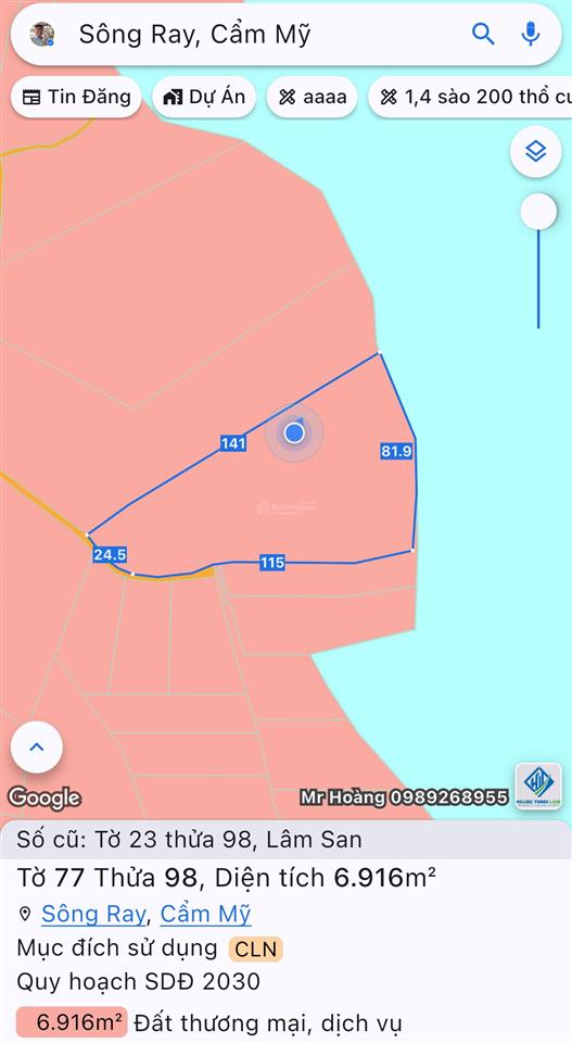 Bán 6.916m2 view hồ sông ray, khu nghỉ dưỡng tại xã lâm san, cẩm mỹ, đồng nai