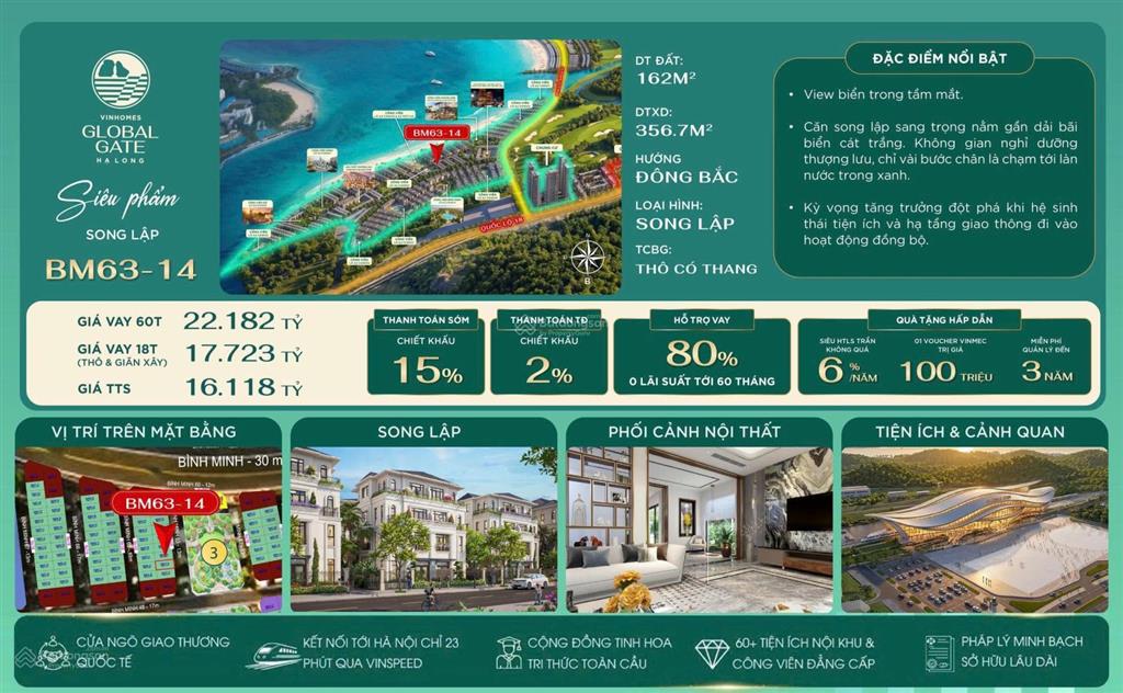 Bán siêu phẩm song lập bm63  14  view biển  vinhomes global gate hạ long