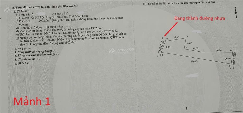Bán nhà và đất vườn 2002m² có 2 mặt tiền đường nhựa xe tải, ngang 25m