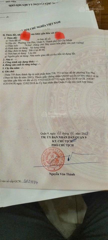 Chỉ 4.5 tỷ, 75m2 ngang 5m, ô tô đỗ cửa khu cao tầng, tân phú q9 cũ