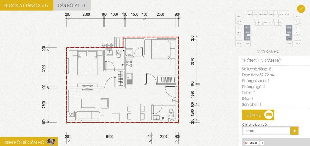 Cần bán căn hộ 2pn 2wc 57m2, giá 2.37 tỷ, có sổ hồng riêng tại chung cư sunview town