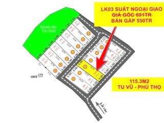 Cần bán lô đất 2 mặt tiền, diện tích 115m2, mặt tiền 6m  hậu 6m. 0868 536 ***