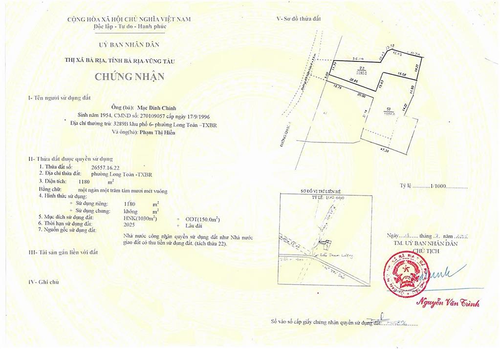 Cần bán đất nằm ngay mặt tiền đường võ văn kiệt,phường bà rịa,tp hcm