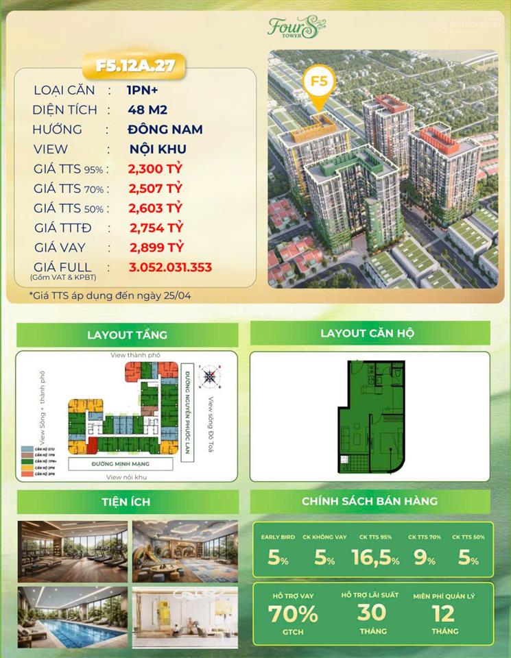 Sun fours tower  chỉ 3 tỷ sở hữu căn hộ 2pn