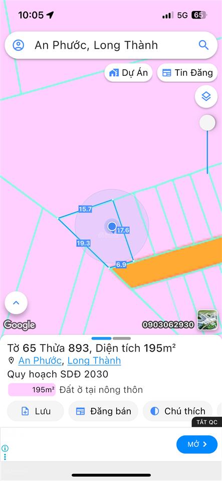 Bán đất 195m2 tại ấp 3, xã an phước, huyện long thành, 2.4 tỷ