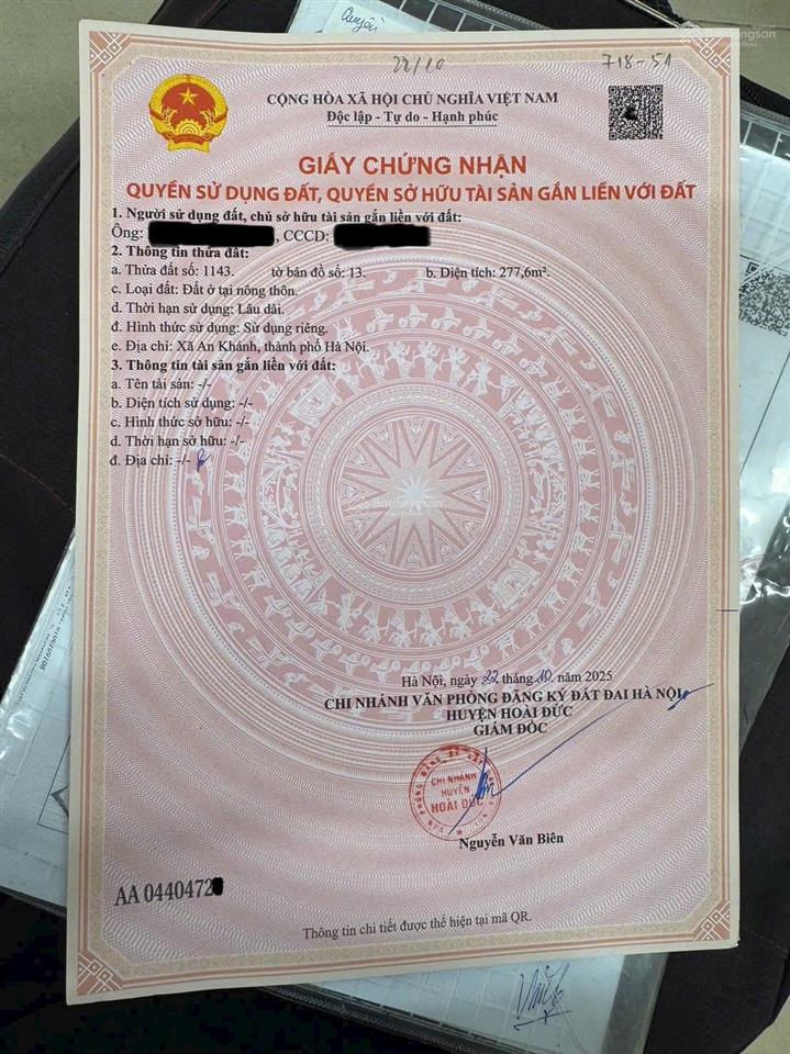 Đất thổ cư thôn an hạ, xã an thượng (an khánh)