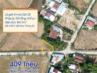 Bán gấp đất mặt tiền hồ tùng mậu  ngang 15,3m tại tdp phú thạnh, 409 triệu, 164.7m2