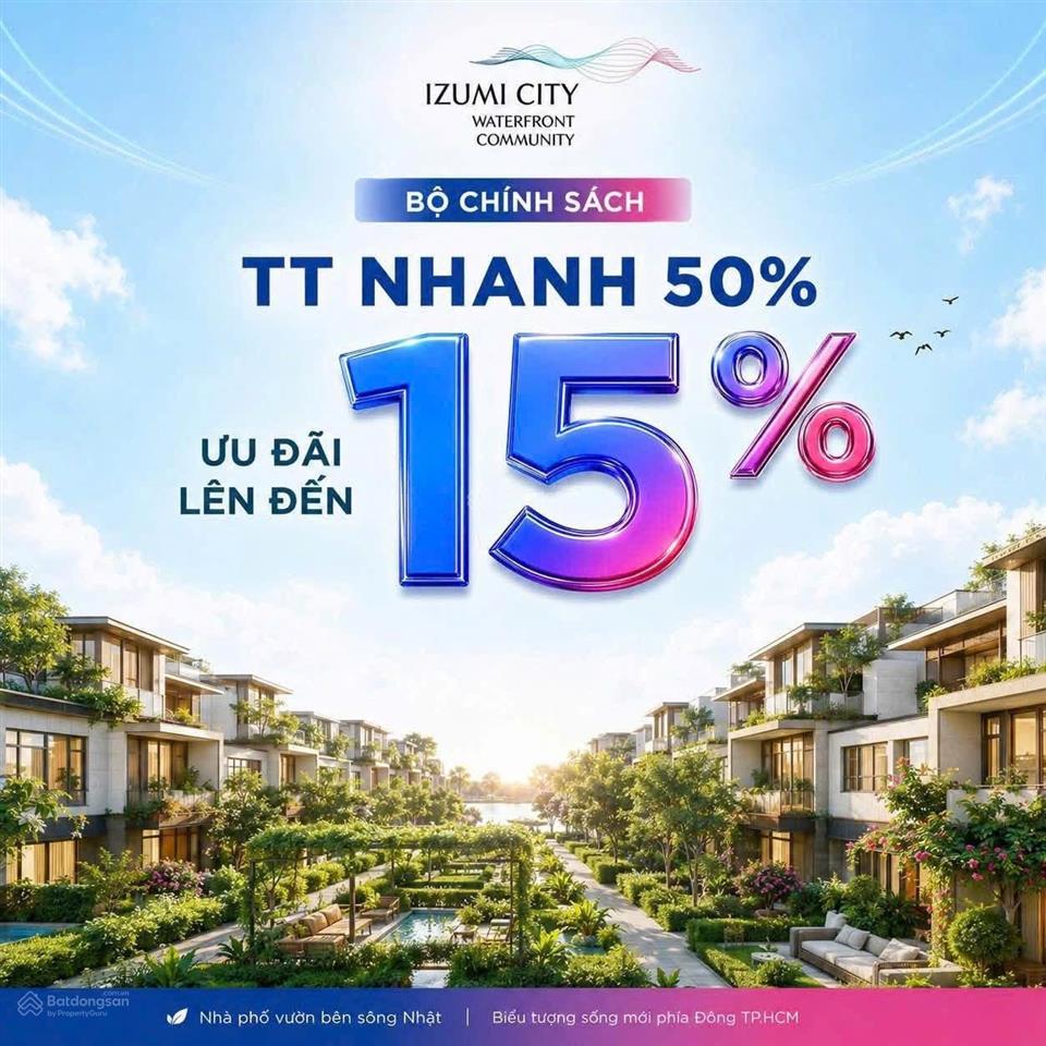Nhà phố vườn ven sông izumi city  chỉ cách vinhomes quận 9 qua cầu đồng nai 2  sân vườn 54m2