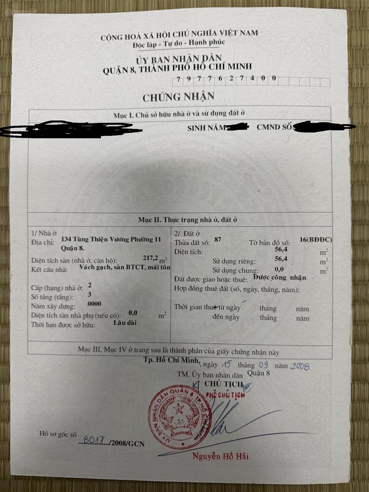 Bán nhà riêng tại đường tùng thiện vương, 10,8 tỷ, 56,4m2, quận 8, tp.hcm