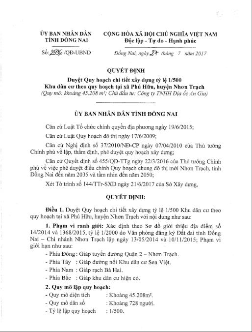 Cần chuyển nhượng dự án khu dân cư xã phú hữu huyện nhơn trạch, đồng nai