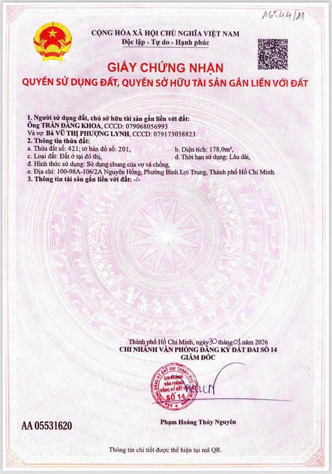 Chính chủ bán đất nguyên hồng, phường bình lợi tp. hcm, dt 155,6m², giá 29.9 tỷ