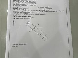 Bán lô tái định cư dragon đường 7,5m hướng đông nam dt 110m2 giá 4 tỷ