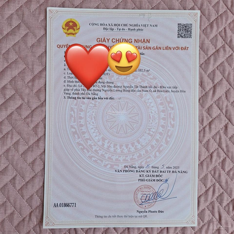 Cần bán lô đất đẹp đường đào ngọc chua p.liên chiểu, đà nẵng đông nam 102,5m2 sổ sẵn cá nhân