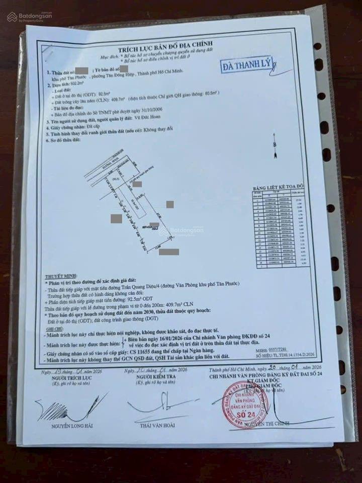 Đất 502.2m2 ngang 6.9m mặt tiền gần trường cấp 2 tân bình, phường tân bình, tp dĩ an