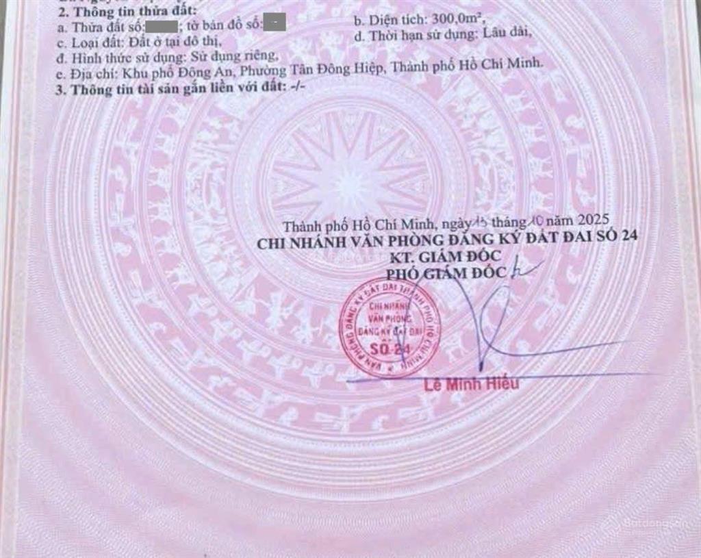 Đất đẹp 300m2 kdc đông an, phường tân đông hiệp, tp dĩ an