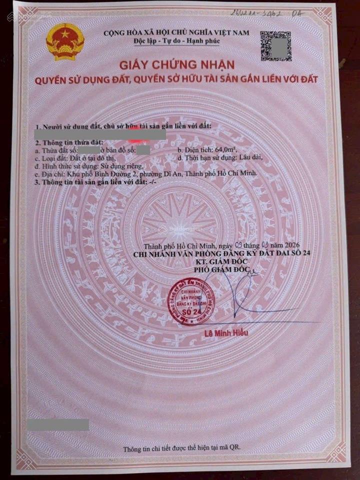 Đất mặt tiền kinh doanh kdc hương sen, gần chợ việt lập, phường an bình, tp dĩ an