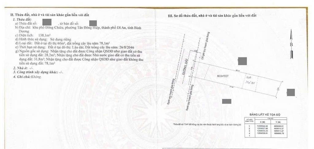 Đất đẹp 139m2 ngang 5m đường thông kdc gần chợ tân long, phường tân đông hiệp, tp dĩ an