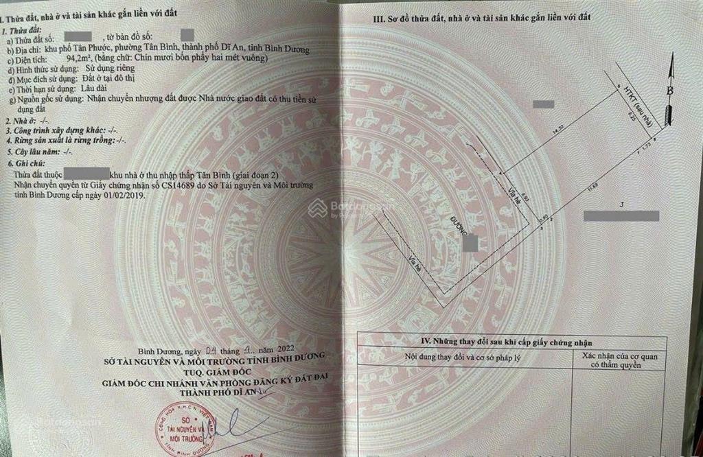Đất kdc lê phong tân bình, gần ngã tư chiêu liêu, p. tân bình, dĩ an