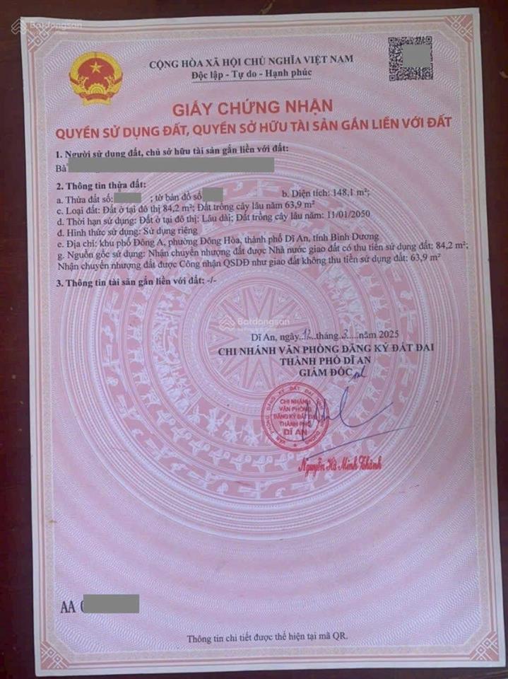 Đất 148,1m2 ngang 5,97m gần chợ đông hoà, phường đông hòa, tp dĩ an