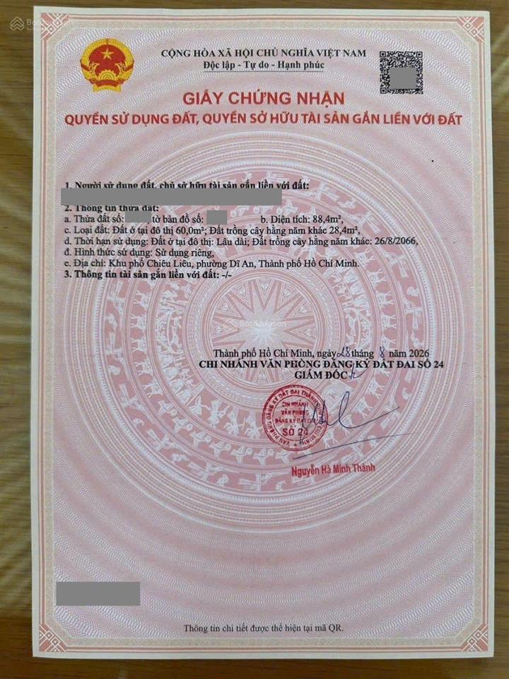 Đất 89m2 mặt tiền đường lê thị út gần ngã tư chiêu liêu, p. tân đông hiệp dĩ an (p. dĩ an tphcm)