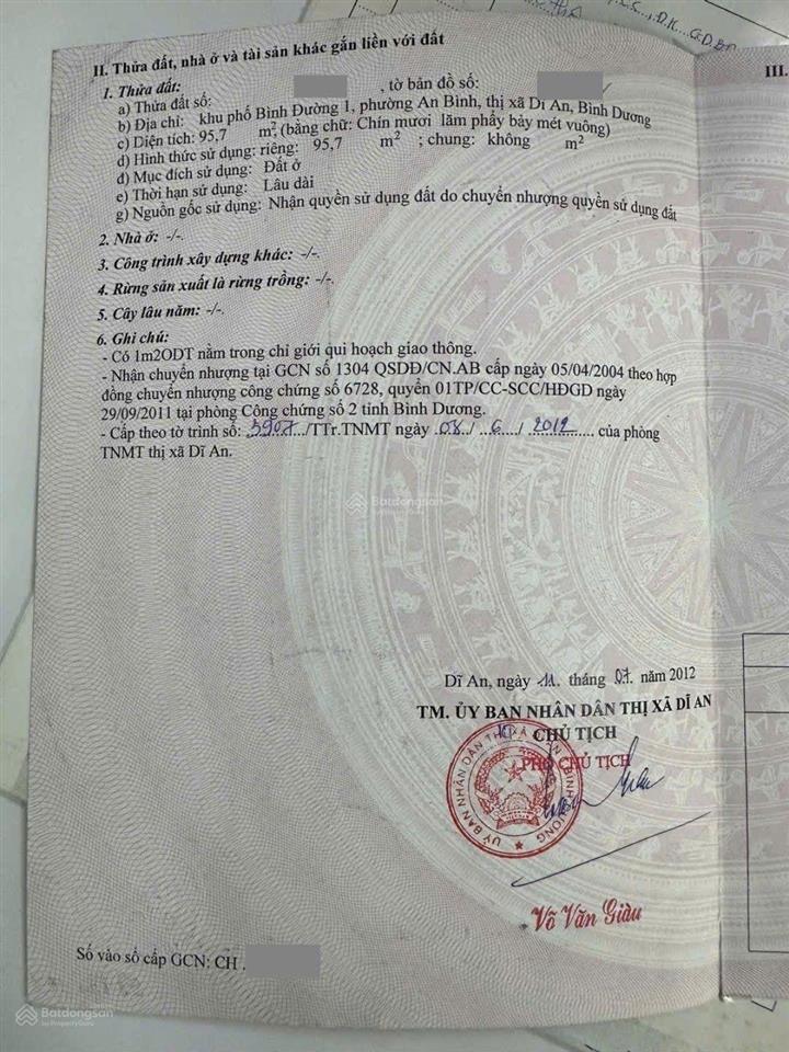 Nhà 96m mặt tiền đường lê văn tách, phường an bình, thành phố dĩ an (p. dĩ an tphcm)