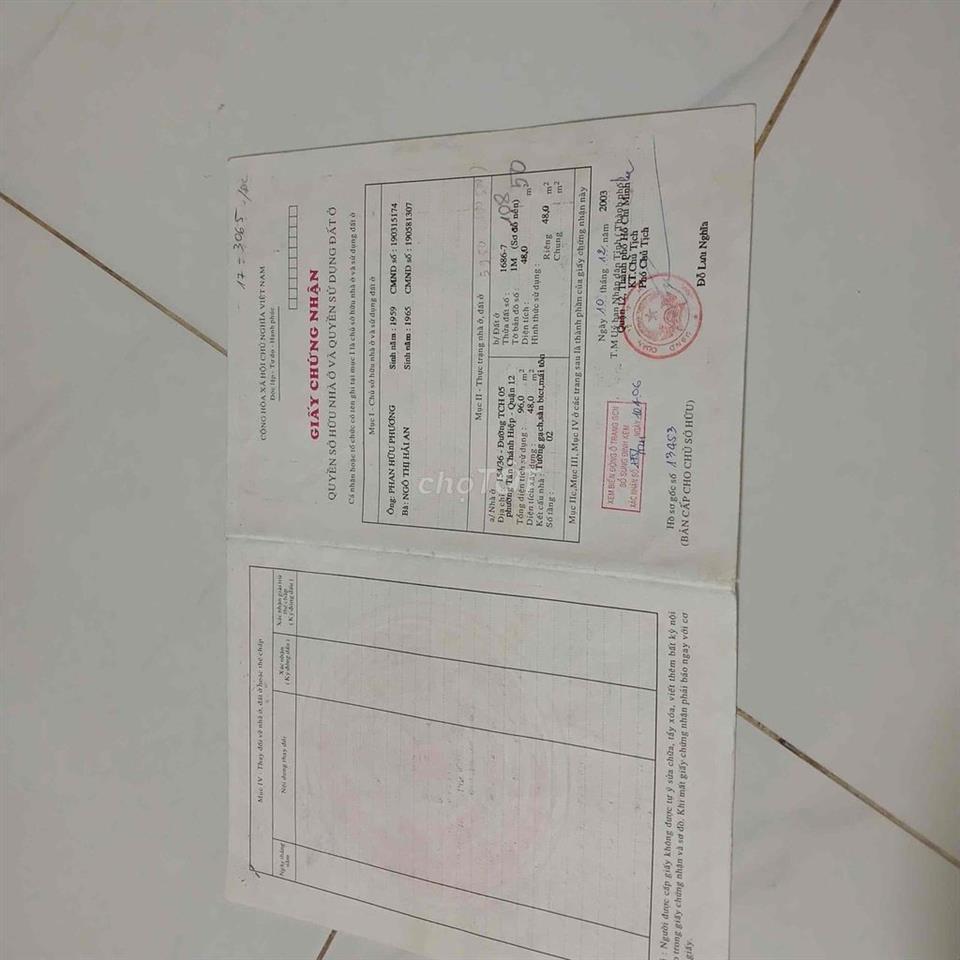 Muốn bán nhà ở hẻm một “/“ quận 12