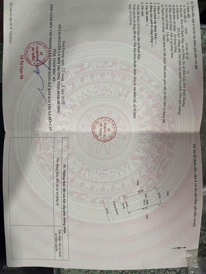 222m2 đất an điền , bến cát  ngay cạnh khu công nghiệp rạch bắp  giá 3 tỷ 100