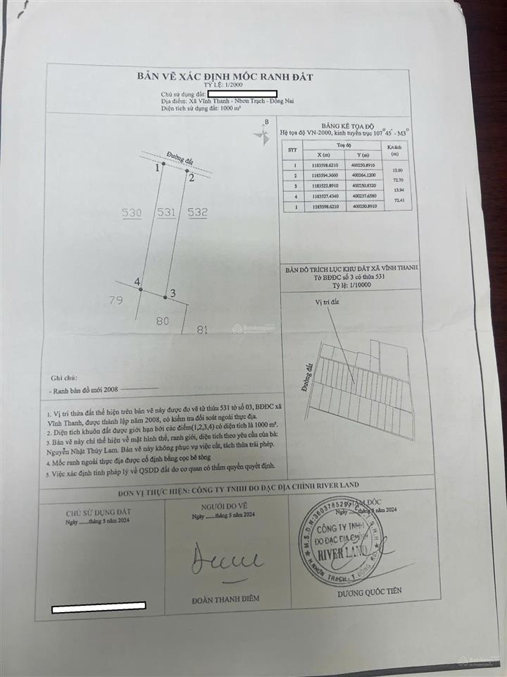Bán đất 1000m2  giá 2,8 tỷ tại vĩnh thanh, nhơn trạch, đồng nai